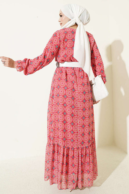 Abito In Chiffon Rosa Con Gonna Arricciata E Vestibilità Comoda