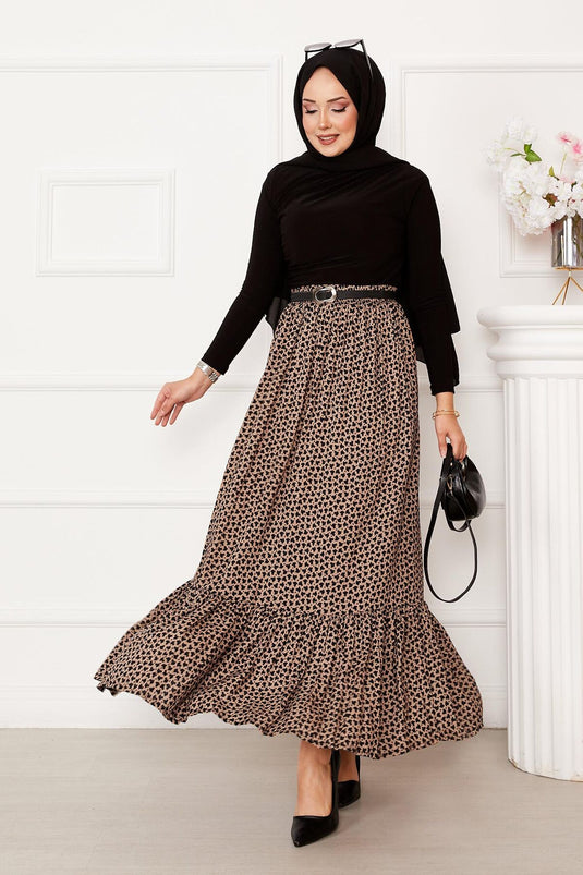 Gemusterter Viskoserock mit gerüschter Taille und elastischem Bund Nerzrock