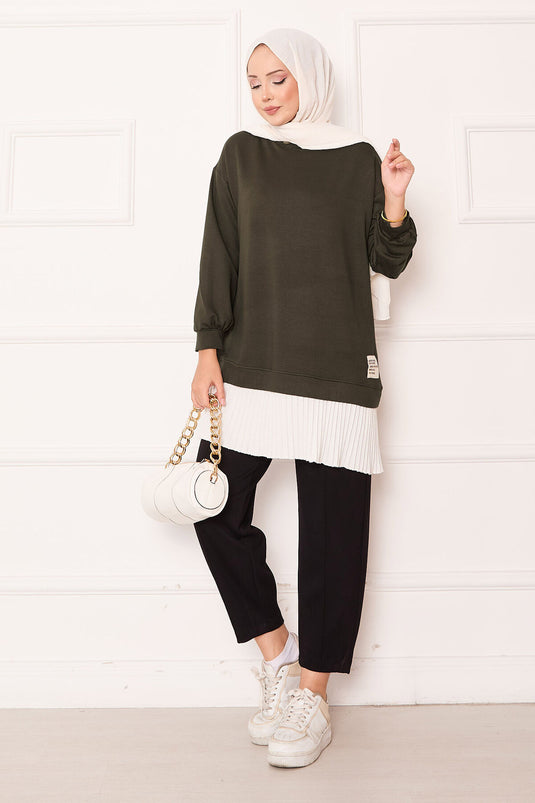 Tunique ample à jupe plissée kaki