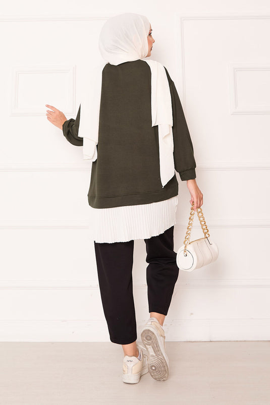 Tunique ample à jupe plissée kaki