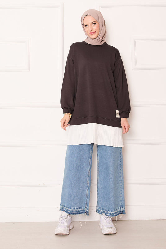 Tunique décontractée à jupe plissée marron