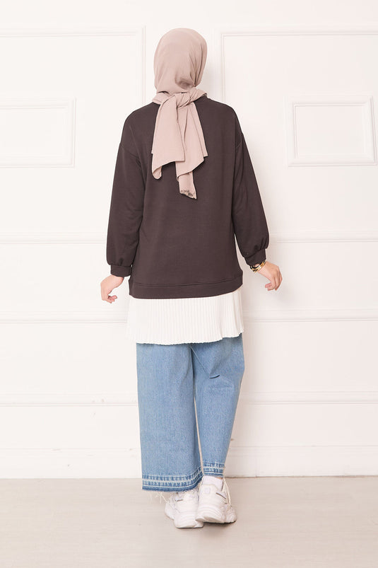 Tunique décontractée à jupe plissée marron