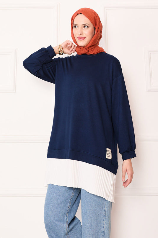 Tunique ample à jupe plissée bleu marine