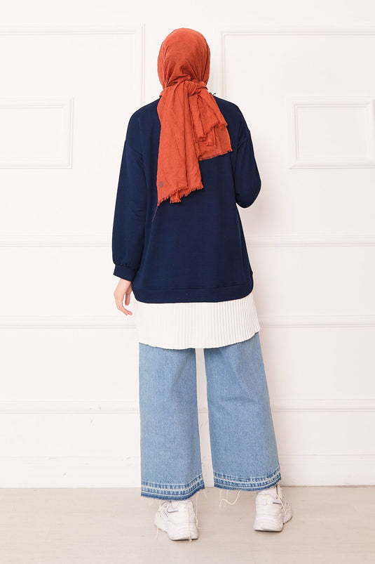 Tunique ample à jupe plissée bleu marine