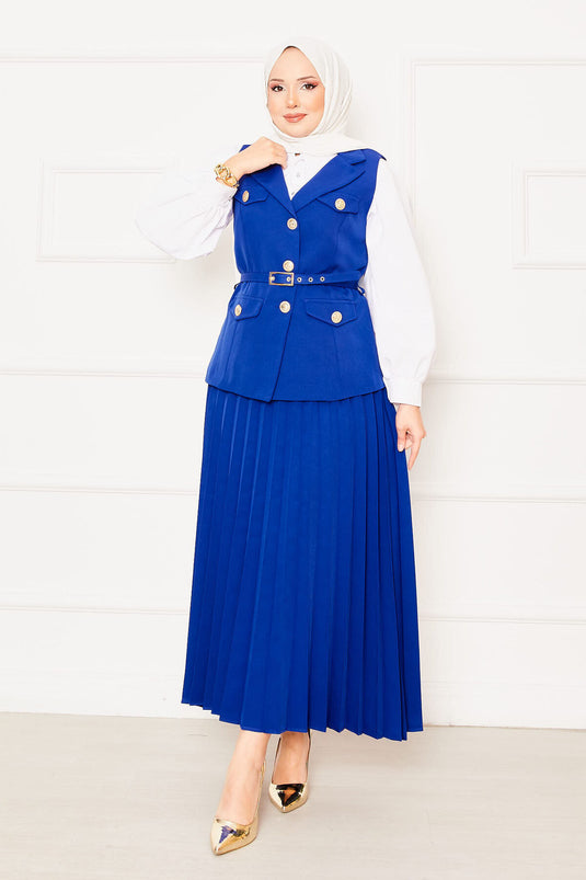 Costume deux pièces avec jupe plissée et gilet ceinturé Saxe