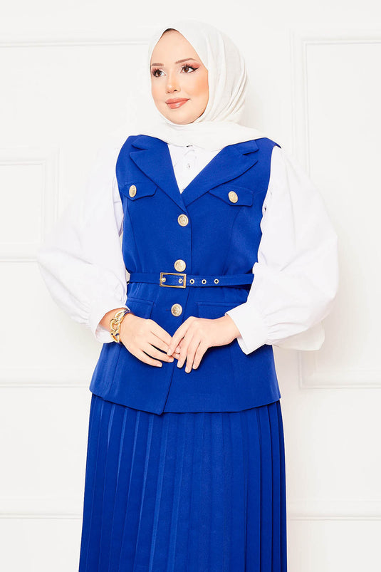 Costume deux pièces avec jupe plissée et gilet ceinturé Saxe