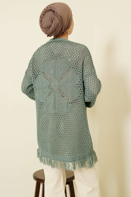 كارديغان محبوك مزين بحواف منسوجة وشرابات باللون النعناعي