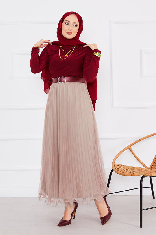 Jupe en tulle à volants beige