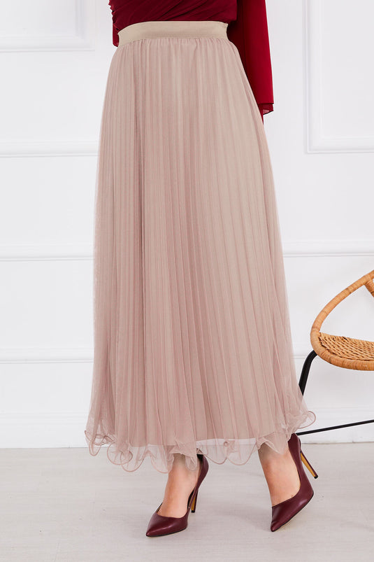 Jupe en tulle à volants beige