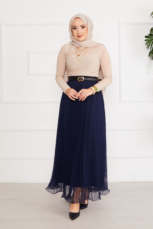 Navy Modest Tüllrock Mit Rüschen