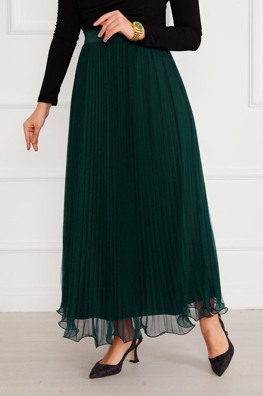 Flared Hem Modest Tulle Skirt Emerald