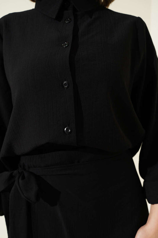 Black Two-Piece Set with Side Tie Skirt