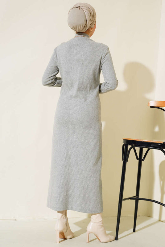 Buttoned Pleated Dress in Gray