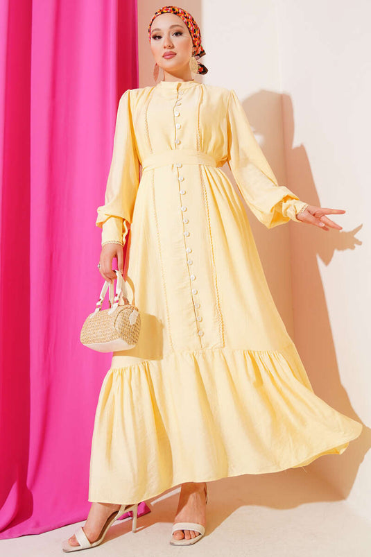 Pleated Belted Skirt Dress Yellow