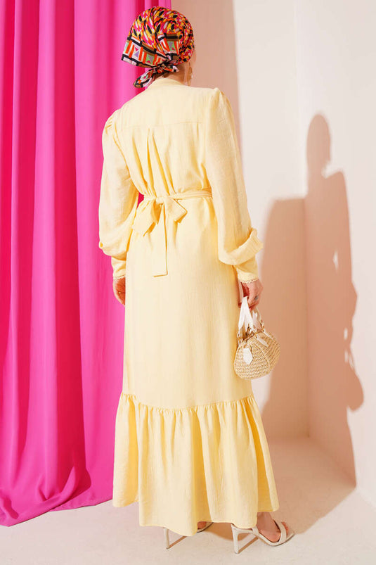 Pleated Belted Skirt Dress Yellow