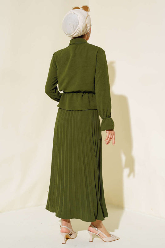 Ensemble Chemise Plissée Jupe Kaki