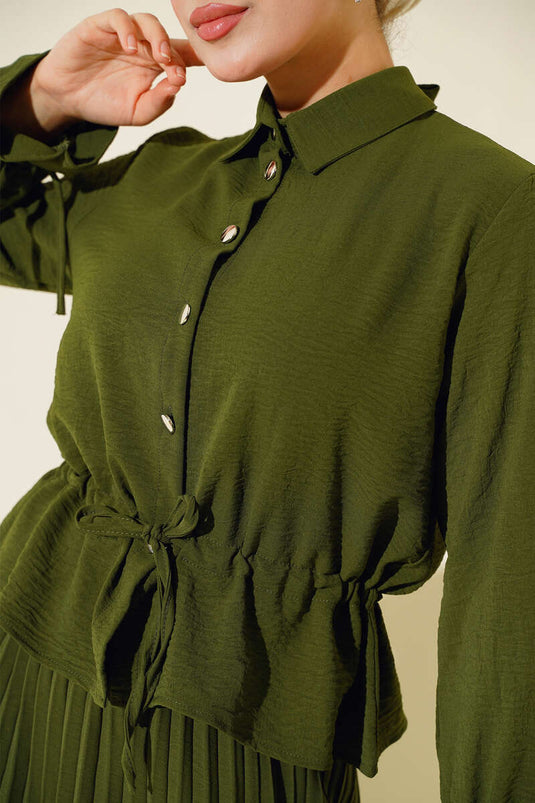 Ensemble Chemise Plissée Jupe Kaki