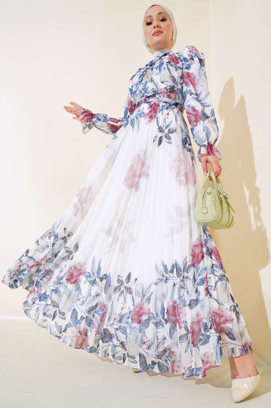 تنورة فستان شيفون مطوي باللون النيلي