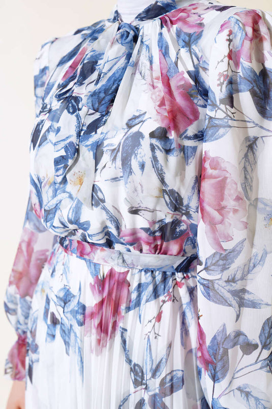 تنورة فستان شيفون مطوي باللون النيلي