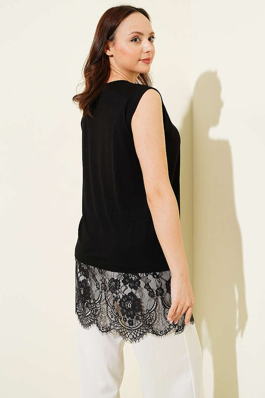 Unterrock mit Blumen-Spitze, Schwarz