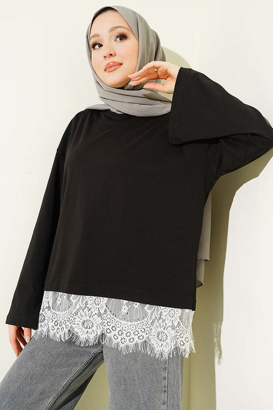 Tunique basique à dentelle noire