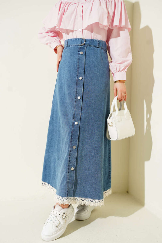 Jupe en jean à ourlet festonné Etek Ucu Dantelli Kot Etek Kot