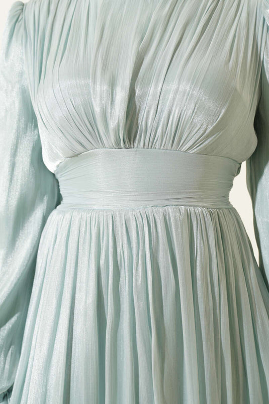 Ruffled Hem Gathered Evening Dress in Olive Green