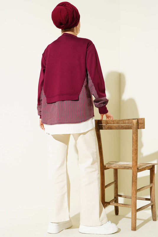 Tunic with Skirt Hem Garnish Detail Loyşa Burgundy