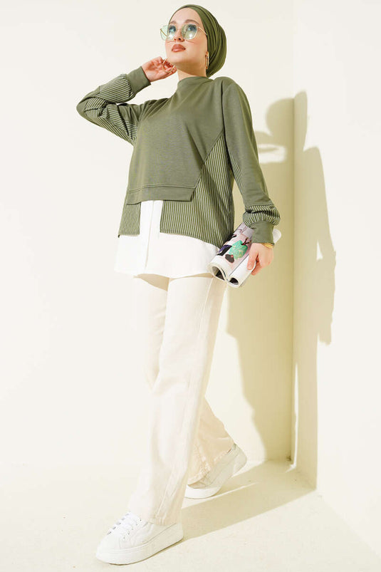 Tunic with Skirt Hem Garnish Detail Loyşa Khaki