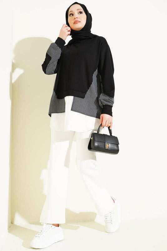 Lace-Trimmed Hem Loyşa Tunic Black