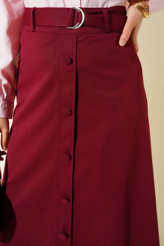 Jupe à dentelle avec détail de bouton Bordeaux