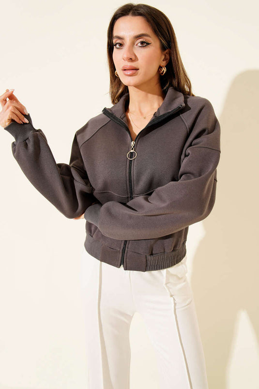 Gilet court à trois fils avec ourlet élastique, gris fumé