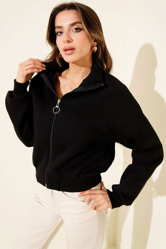 Gilet court à trois fils avec ourlet élastique, noir