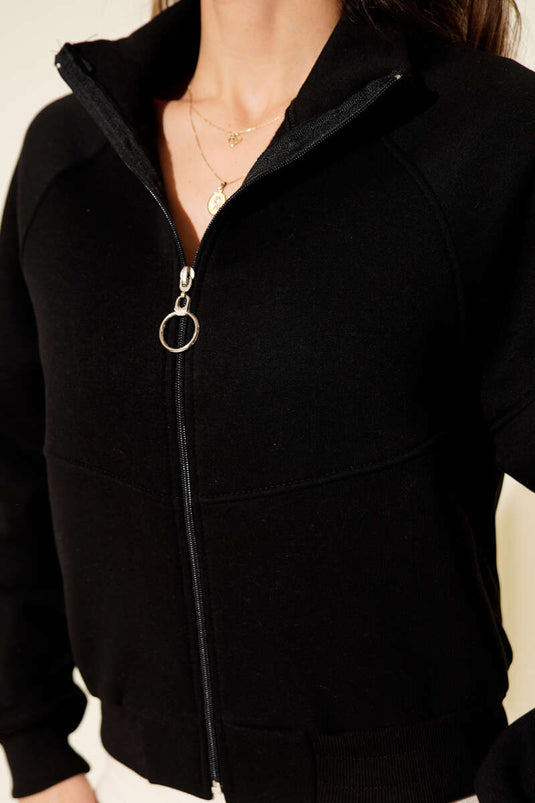 Gilet court à trois fils avec ourlet élastique, noir