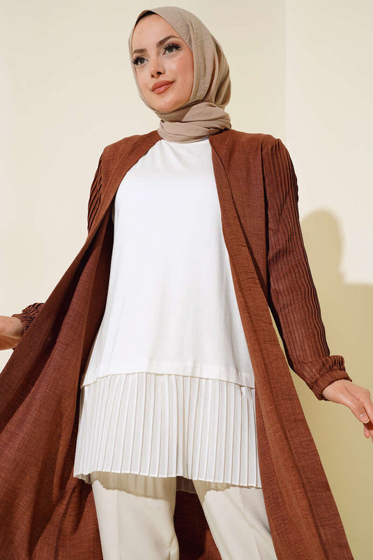 Pleated Hem Sleeveless Underwear Ecru