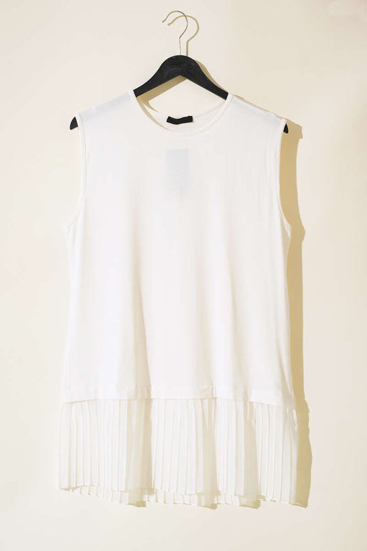 Ärmellose Unterhose mit plissiertem Saum Ecru