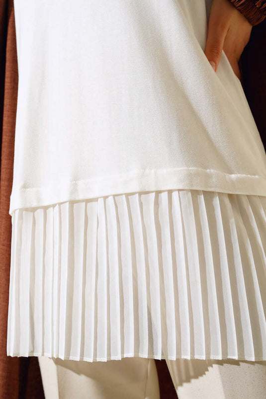 Pleated Hem Sleeveless Underwear Ecru