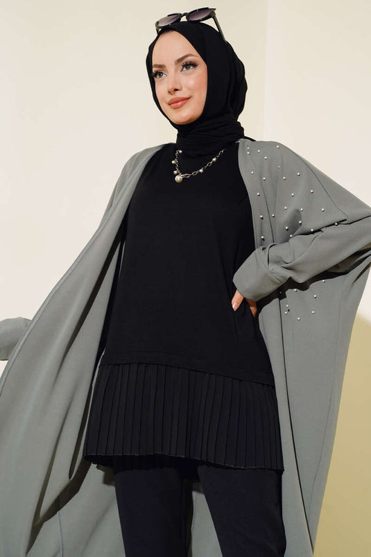 Pleated Hem Sleeveless Undershirt Black