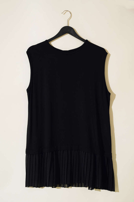 Pleated Hem Sleeveless Undershirt Black
