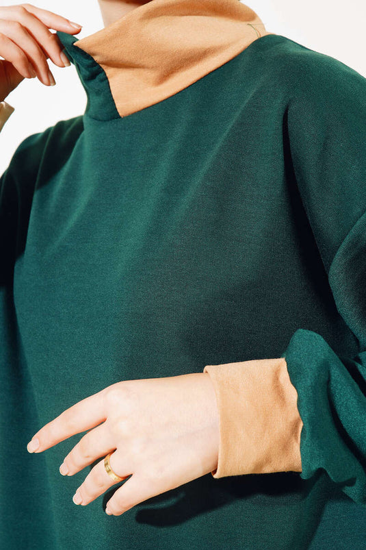 Etek Ucu Şerit Detaylı İkili Takım Zümrüt Yeşil