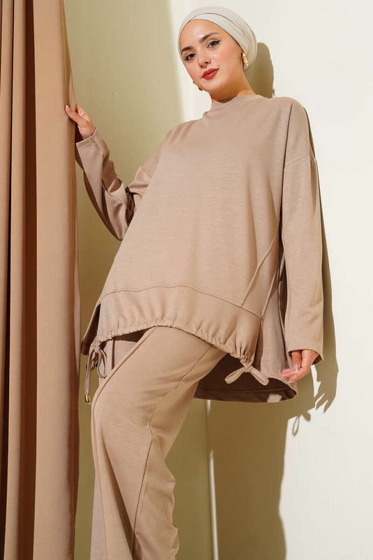 Ensemble deux pièces Loysha avec ourlet tunnel, beige