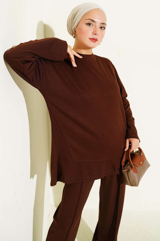 Ensemble deux pièces Loysha marron avec ourlet tunnel