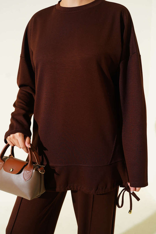 Ensemble deux pièces Loysha marron avec ourlet tunnel