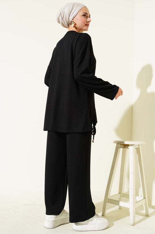 Ensemble deux pièces Loysha avec ourlet tunnel, noir