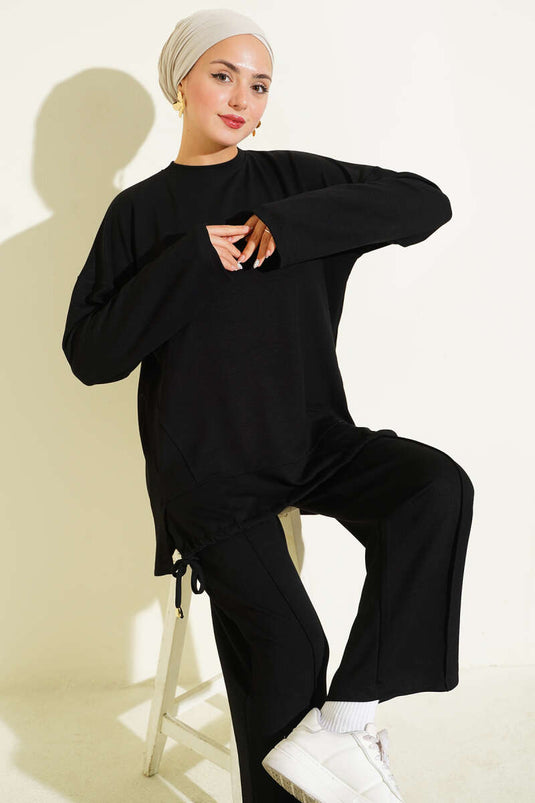 Ensemble deux pièces Loysha avec ourlet tunnel, noir