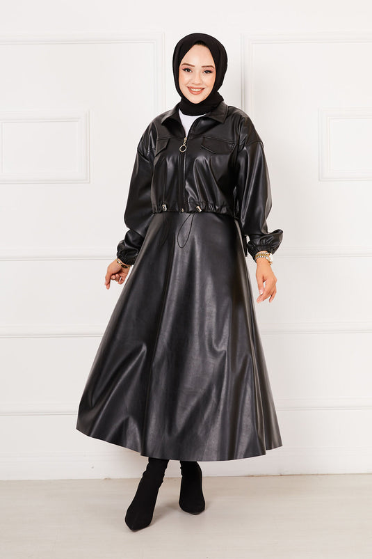 Etekli Deri Takım Siyah