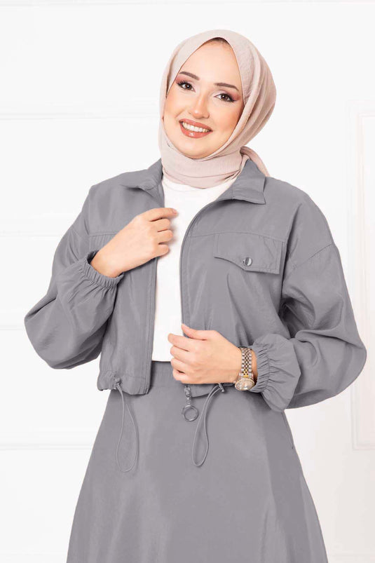 Etekli İkili Takım Açık Gri