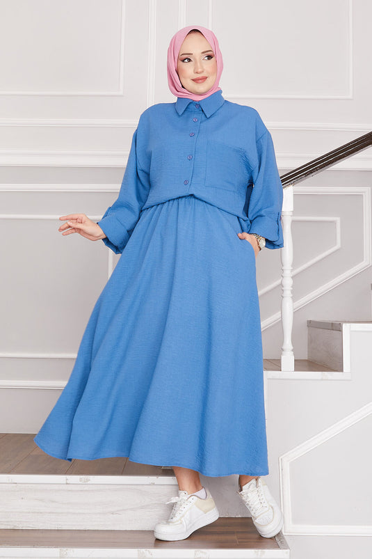 Costume deux pièces à jupe indigo