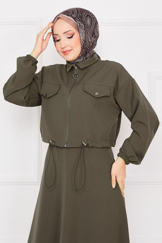 Two-Piece Hijab Set with Skirt, Khaki