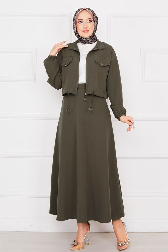 Two-Piece Hijab Set with Skirt, Khaki
